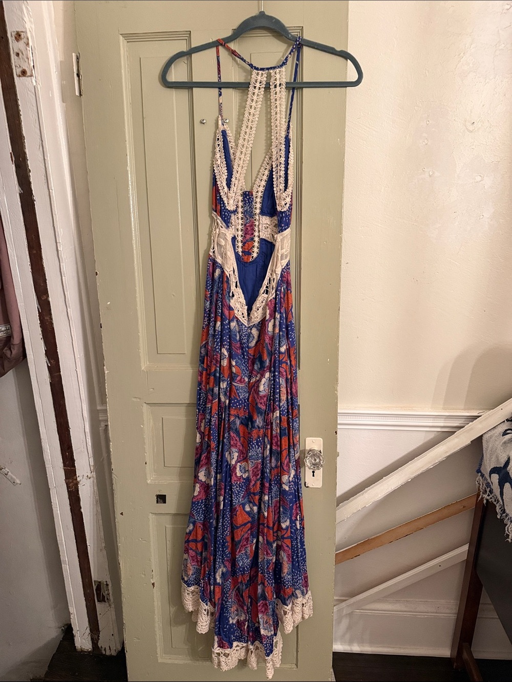 Free People Crochet-Trim Halter Maxi Dress - Blue & Coral - Picture 2 of 3